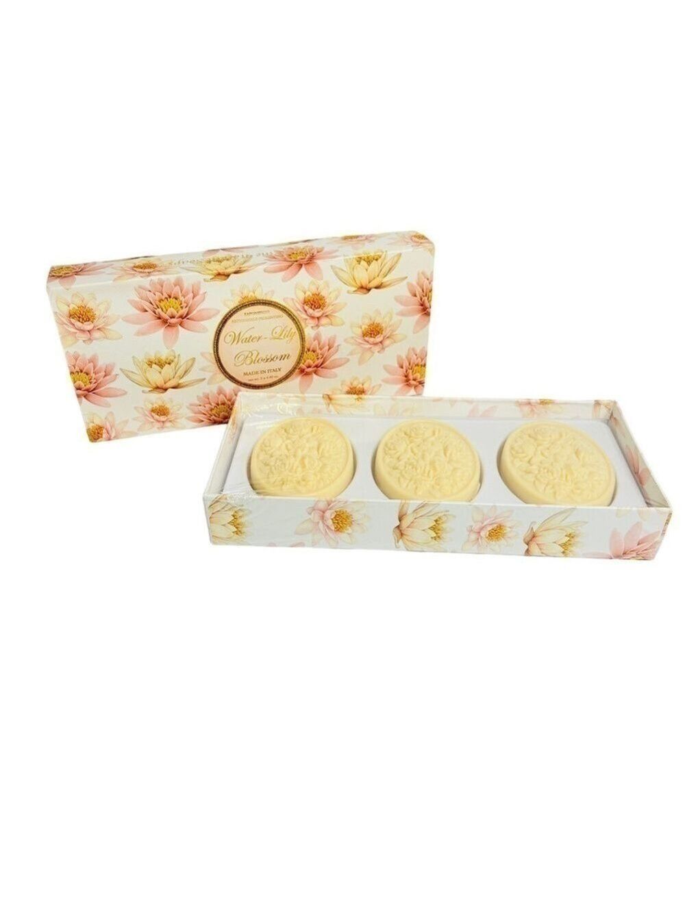 Saponificio Artigianale Fiorentino Water Lily Blossom Set Of 3 Round Soaps Italy